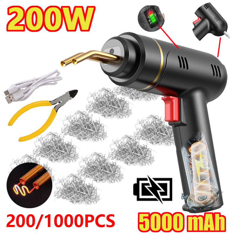 Portable Welding Generator - コードレスプラスチック溶接ガンキット,溶接釘,USB充電器,車のバンパー修理用のポータブル,ほとんどのプラスチック亀裂,200W, 1000個