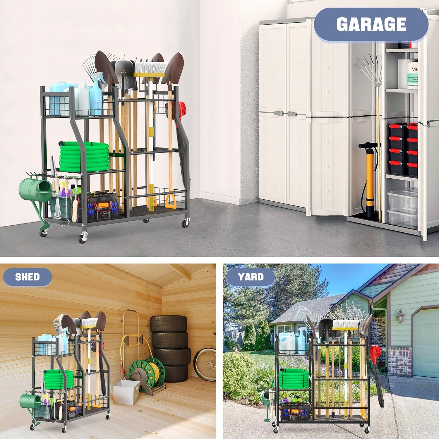 車輪付きガーデンツールオーガナイザーラック、庭用シャベル、熊 - Heavy Equipment Yard のレビューと価格