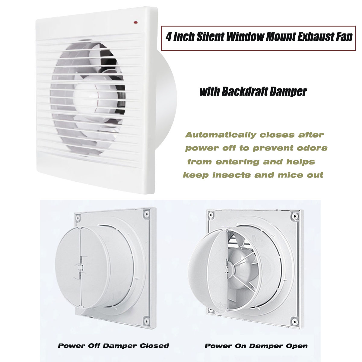 4インチ静音窓取り付け排気ファン（逆風ダンパー付き）、浴室ト - Exhaust Fan Industrial のレビューと価格