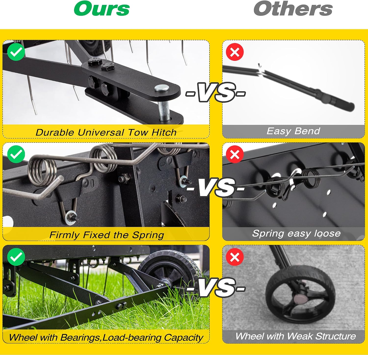 牽引式芝生脱草機レーキアタッチメント、頑丈なスプリングスチー - Heavy Equipment Yard のレビューと価格