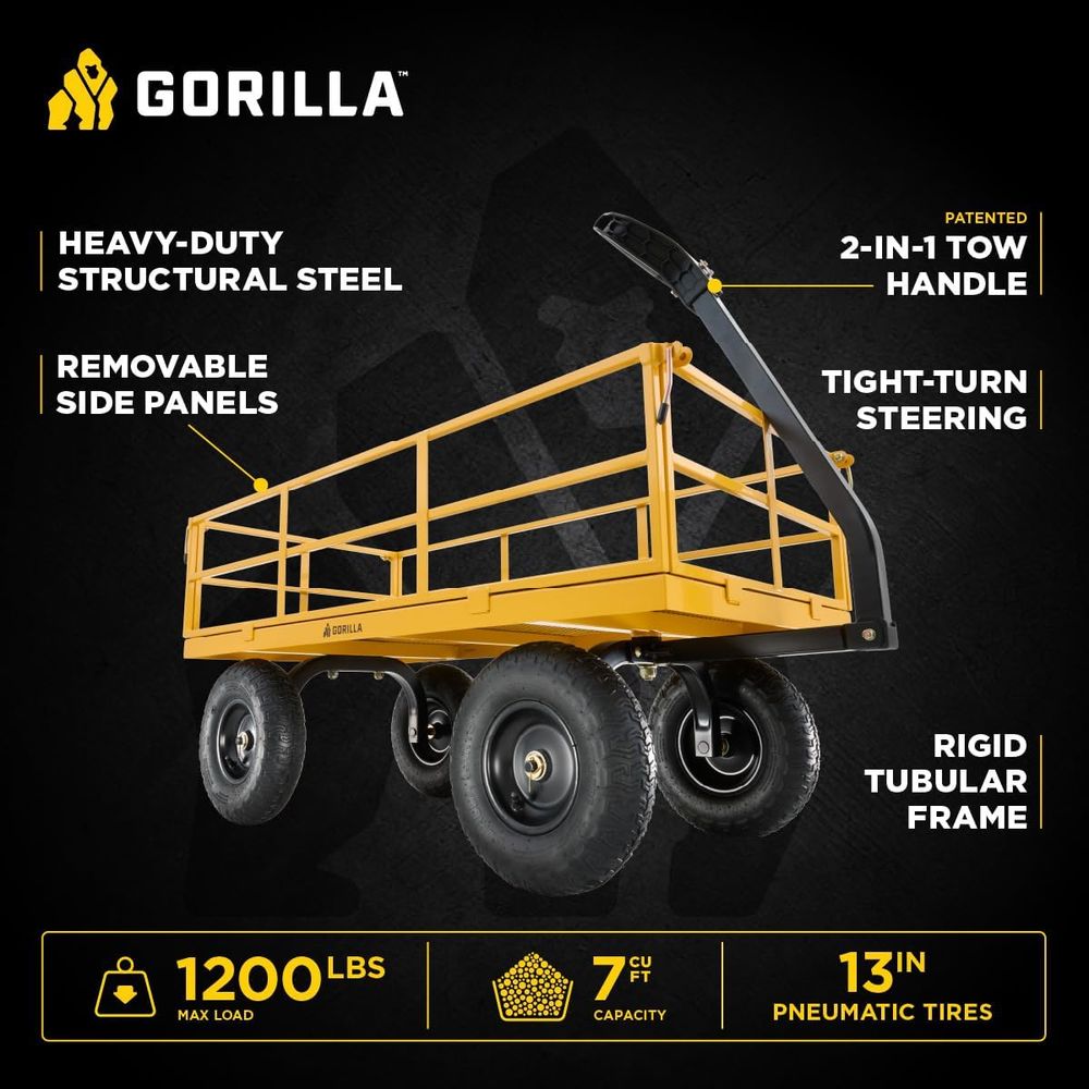 頑丈な全地形対応ガーデンホイールバロー、1200ポンド、黄色 - Heavy Equipment Yard のレビューと価格